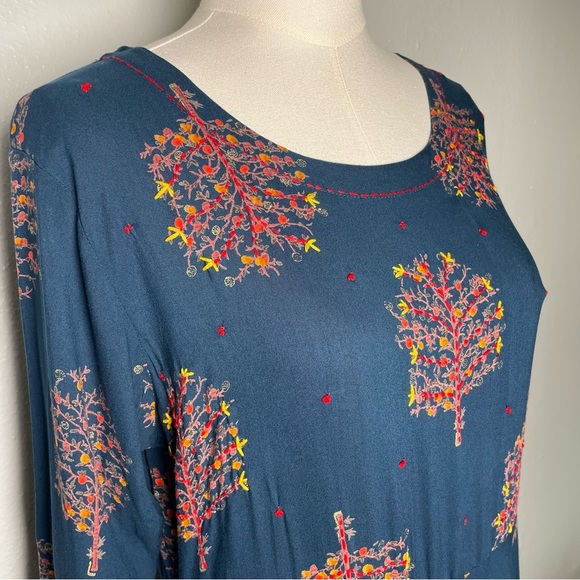 Chic and Flowy Full Length Maxi Dress Embroidered Jewel Tone Teal Blue Size XL - Picture 12 of 13